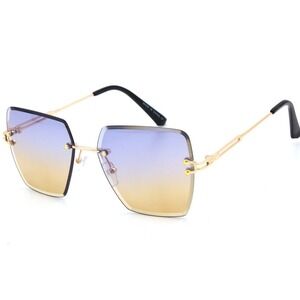 Rimless Sunglasses‎ Women Square Gradient Blue Yellow Lens Fashion Shades Gafas